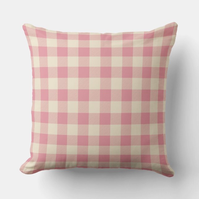 Summer Colours | Coral Pink Buffalo Plaid Cushion (Front)