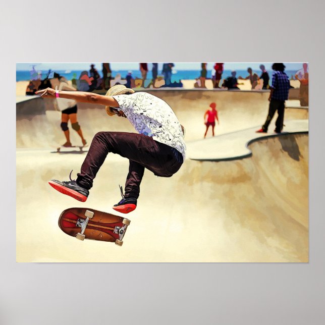Summer Concrete Skate Board Park at the Beach Poster (Front)