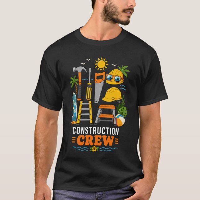 Summer Construction Crew Funny Beach Tropical Work T-Shirt (Front)