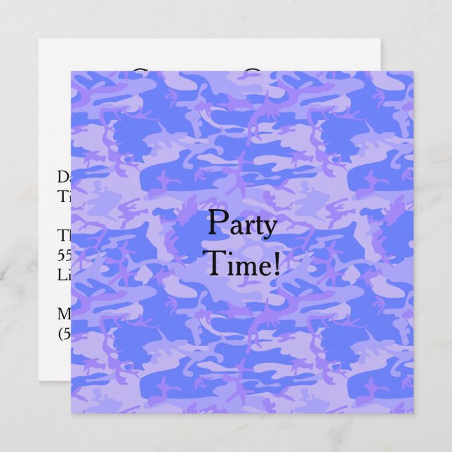 Summer Cookout Camouflage Pastel Blue Pattern Invitation (Front/Back)