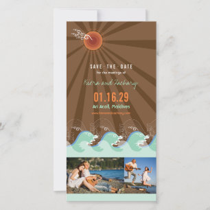 Summer Cool Aqua Waves And Brown Sun Beach Photo Save The Date