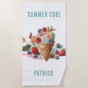 SUMMER COOL, COLORFUL ICE CREAM CONE BEACH TOWEL