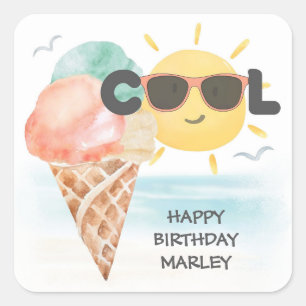 Summer Cool   Tropical Beach Ice Cream Birthday  Square Sticker
