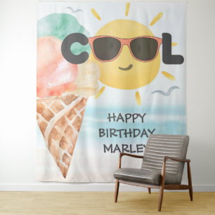 Summer Cool   Tropical Beach Ice Cream Birthday Tapestry