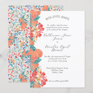 Summer Coral Fruit & Flora Watercolor Pattern Invitation