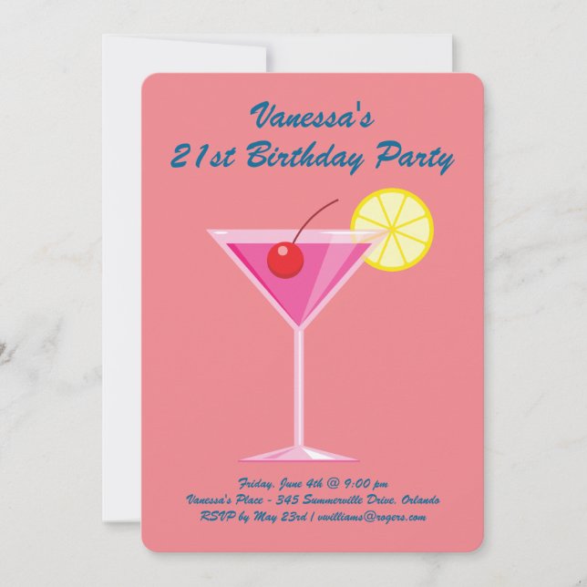 Summer Coral & Pink 21st Birthday Party Invitation (Front)