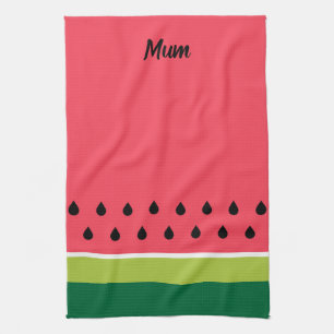Summer Coral Pink Green Watermelon Fruit Slice Tea Towel