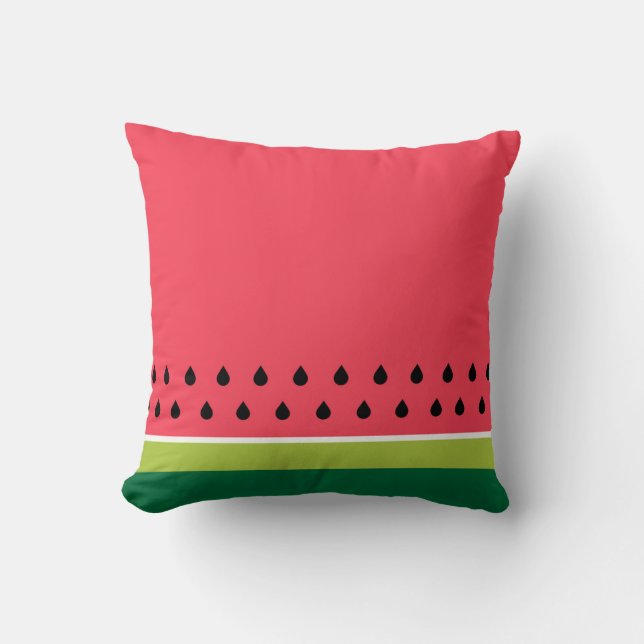 Summer Coral Pink Green Watermelon Fruit Stripes Cushion (Front)