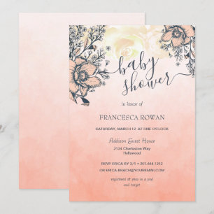 Summer Coral Poppy Baby Shower Invitation
