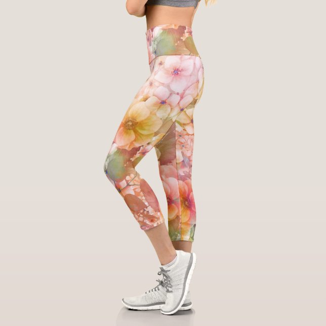 Summer Cosmos Design Capri Leggings (Left)