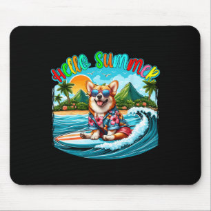 Summer Costume Corgi Sungles Surfing On Beach Surf Mouse Mat