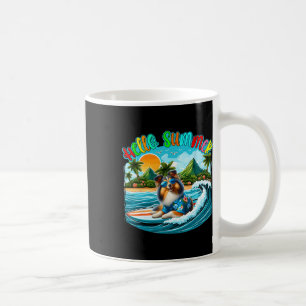 Summer Costume Sheltie Sungles Surfing On Beach Su Coffee Mug