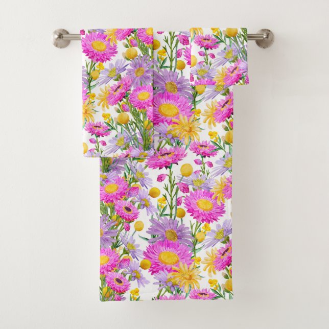 Summer Cottage Garden White Bath Towel Set (Insitu)