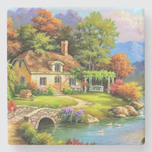 Summer Cottage on the Water Fine Art Stone Coaster