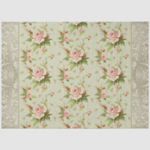 Summer Cottage Pink Roses Scrolls Wood Decoupage Tissue Paper