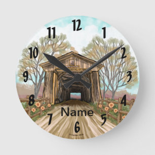 Summer Covered Bridge Round Clock