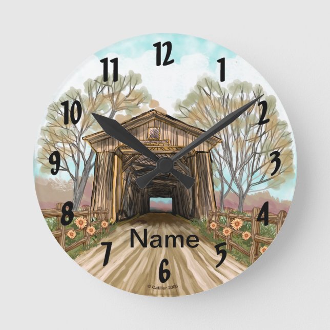 Summer Covered Bridge Round Clock (Front)
