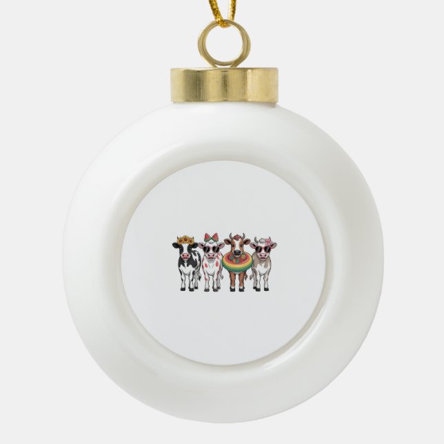 Summer Cows , Beach Farm Ceramic Ball Christmas Ornament (Front)