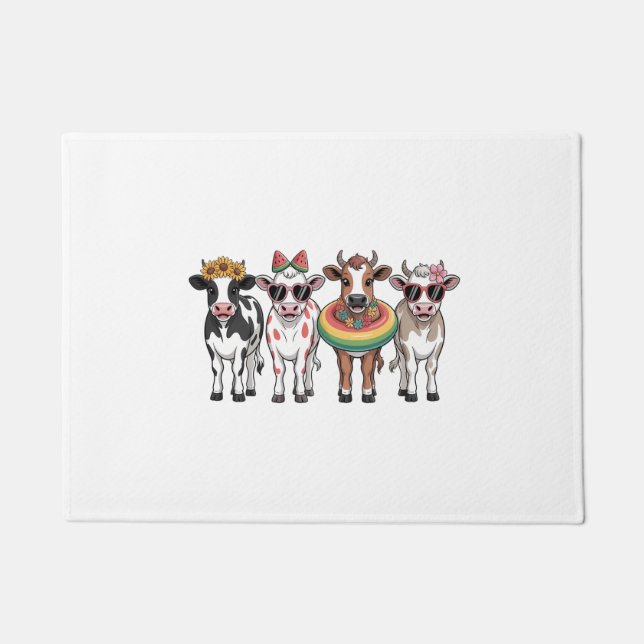 Summer Cows , Beach Farm Doormat (Front)