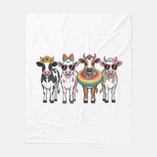 Summer Cows , Beach Farm Fleece Blanket