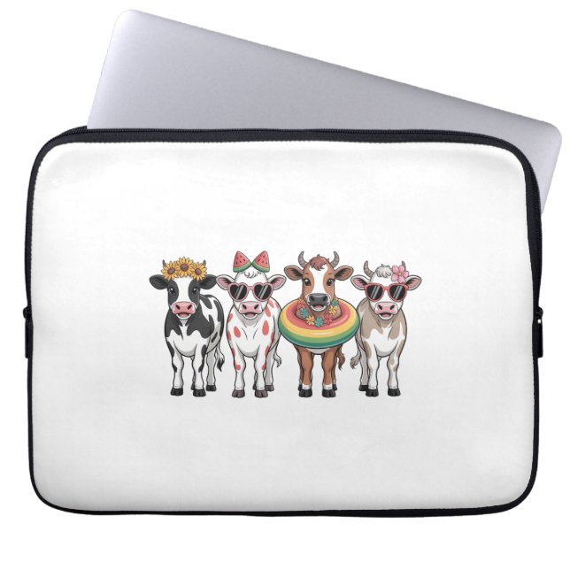 Summer Cows , Beach Farm Laptop Sleeve (Front)