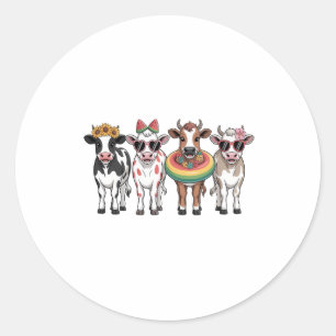 Summer Cows PNG, Beach Farm Classic Round Sticker