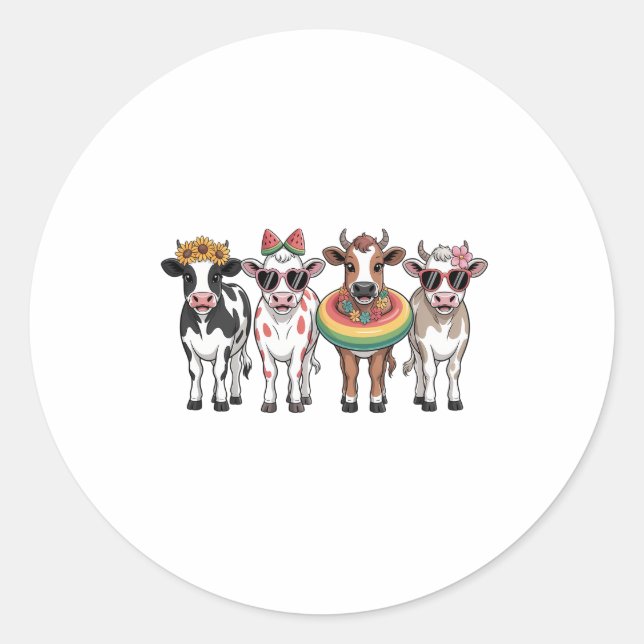 Summer Cows PNG, Beach Farm Classic Round Sticker (Front)
