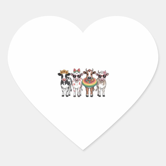 Summer Cows PNG, Beach Farm Heart Sticker (Front)