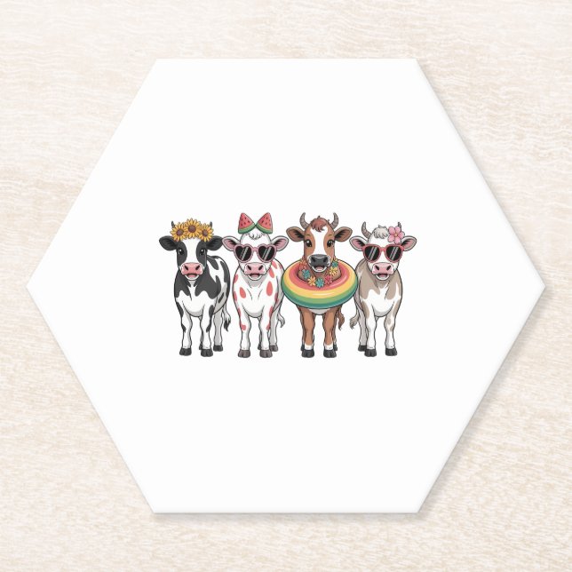 Summer Cows PNG, Beach Farm Paper Coaster (Front)