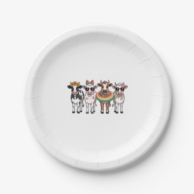 Summer Cows PNG, Beach Farm Paper Plate (Front)