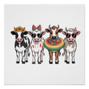 Summer Cows PNG, Beach Farm Poster