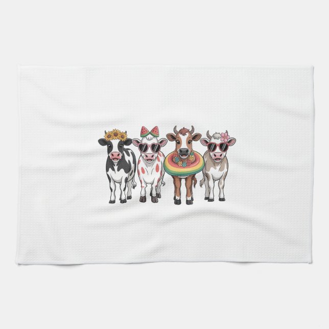 Summer Cows PNG, Beach Farm Tea Towel (Horizontal)