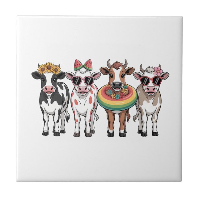 Summer Cows PNG, Beach Farm Tile (Front)