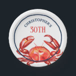 Summer Crab 30th Birthday Party Paper Plate<br><div class="desc">Celebrate your 30th birthday this summer with these beach inspire paper plates. Design features large watercolor crab and customisable text. Find matching products in my Crab Summer Beach Party Collection.</div>