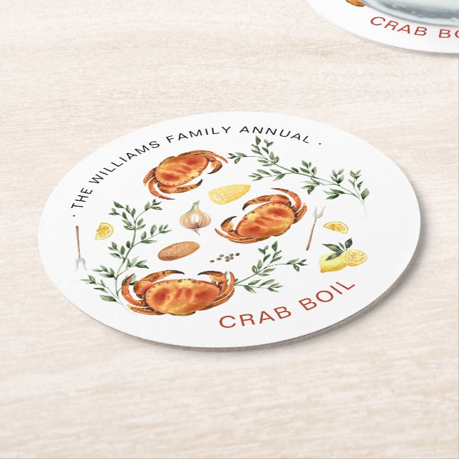 Summer Crab Boil | Low Country Boil Cookout    Round Paper Coaster (Angled)