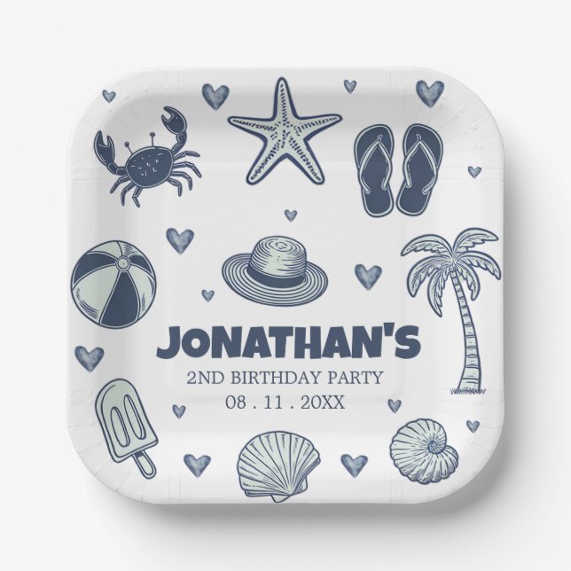 Summer Crab Popsicle Seashell Ball Birthday Party  Paper Plate (Front)