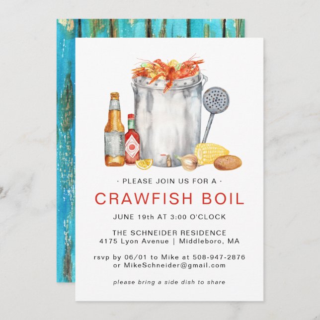 Summer Crawfish Boil | Low Country Boil Cookout Invitation (Front/Back)