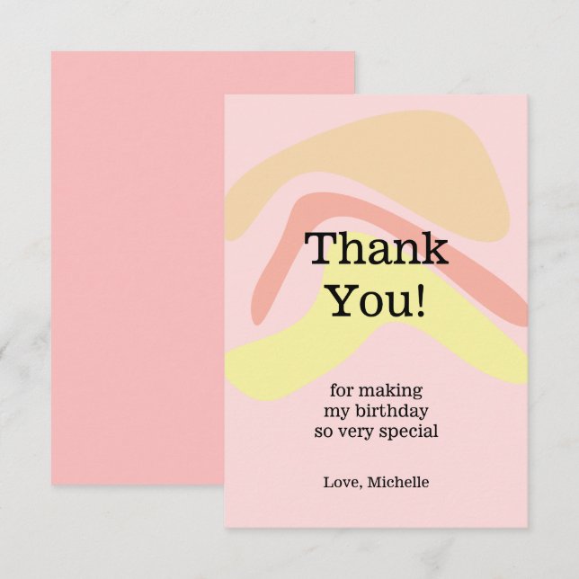 Summer Cream Pink Cute Personalised Thank You Card (Front/Back)