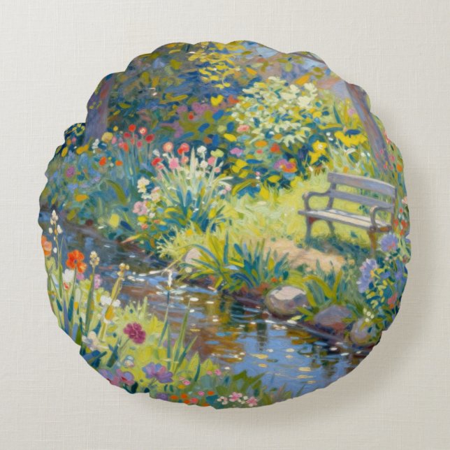 Summer Creek Flowers  Round Cushion (Front)