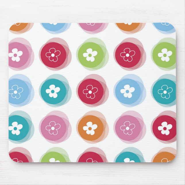 Summer Cute Daisy Flower Fuzzy Dots Colourful Fun Mouse Mat (Front)