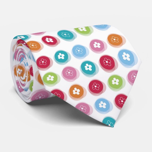Summer Cute Daisy Flower Fuzzy Dots Colourful Fun Tie (Rolled)