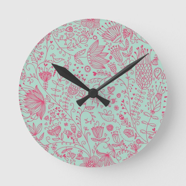 Summer cute floral pattern round clock (Front)