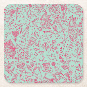Summer cute floral pattern square paper coaster