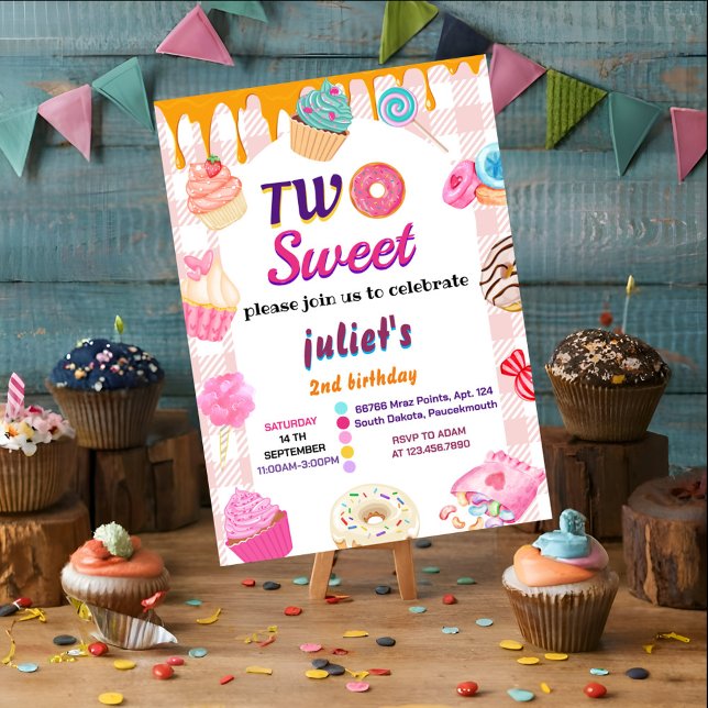 summer cute kids girl two sweet 2nd birthday invitation (Creator Uploaded)