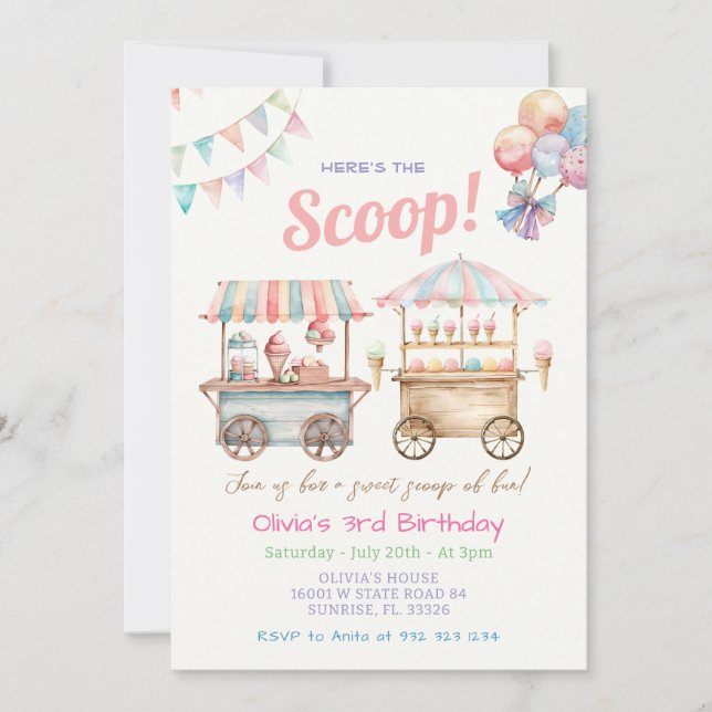 Summer Cute PasteI Ice Cream Truck 3rd Birthday  Invitation (Front)