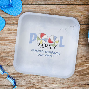 Summer Cute Pool Party Custom Paper Plate
