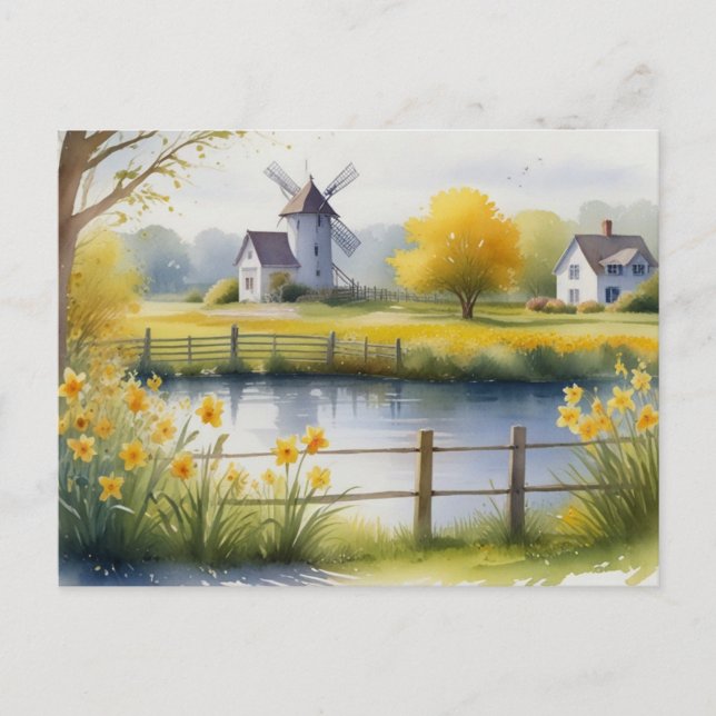 Summer Daffodils  Nature House Postcard Watercolor (Front)