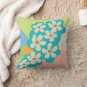 Summer Daisies Colour Blocks Modern Floral Cushion