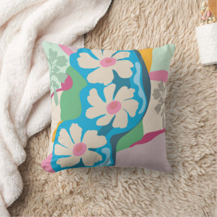 Summer Daisies Colour Blocks Modern Floral  Cushion