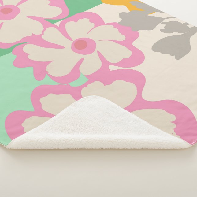 Summer Daisies Colour Blocks Modern Floral  Sherpa Blanket (3/4)